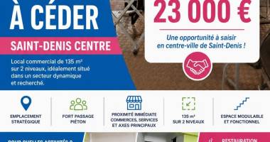 cession de bail – local commercial 132,66 m² – centre-ville saint-denis 97400