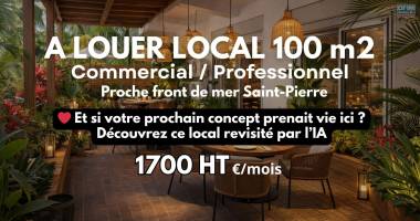 a louer local commercial / professionnel de 100m2 avec terrasse proche front de mer saint-pierre à 1700€ ht