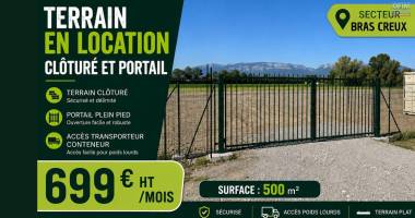 a louer | terrain plat de 500 m2 clôturé avec portail, secteur bras creux