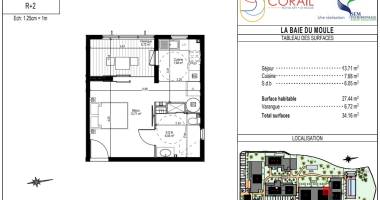 studio à vendre - 34,2m2 - résidence corail - le moule