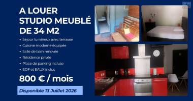 🌴 studio meublé de 34 m2 à louer – 800 €/mois 🌺 eau & Électricité incluses !