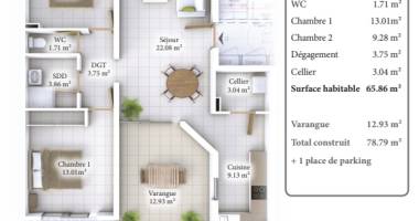 appartement t3 - r+1 - residence diamant